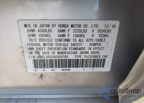 2006 Acura Tsx из США, поврежденный, VIN JH4CL96836C009769